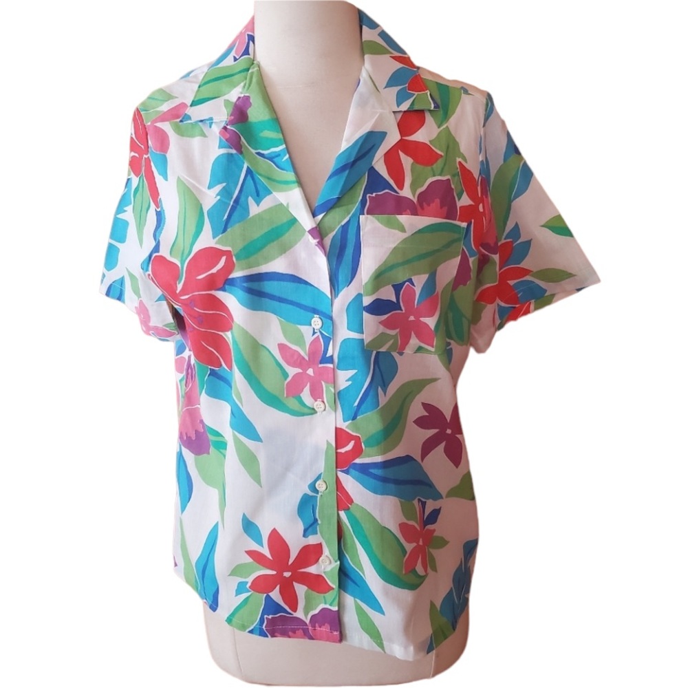 NWOT 1980s Lady Jane Floral‎ Button Down Shirt